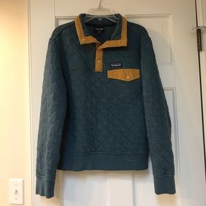 Patagonia blue and yellow quilt snap-t pullover
